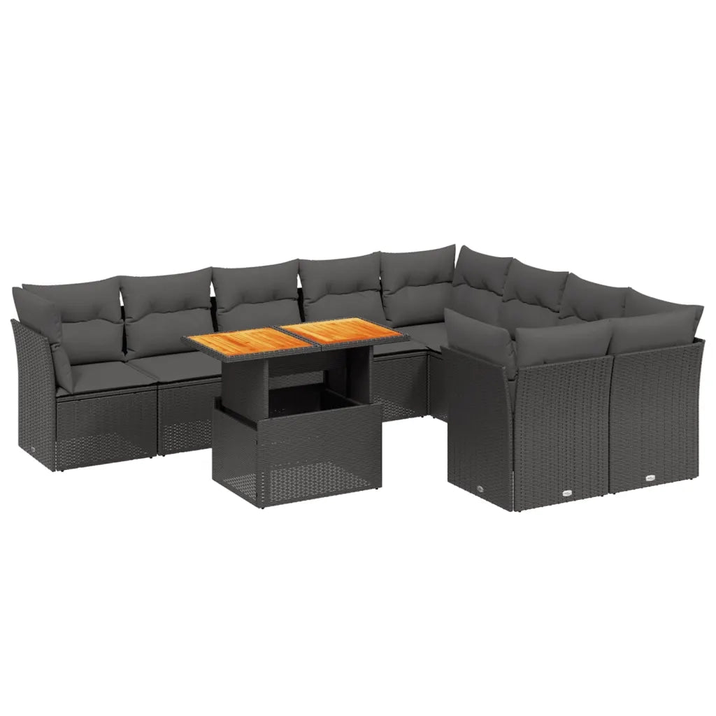 Set Divani da Giardino 10pz con Cuscini in Polyrattan Nero 3271006