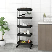 Carrello da Cucina 5 Ripiani-Scaffale per Cucina Nero 42x29x128 cm Ferro e ABS