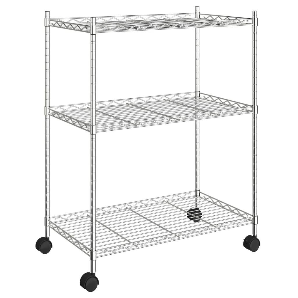Scaffale portaoggetti a 3 ripiani con ruote 60 x 35 x 81 cm cromato 150 kg 02_0000658