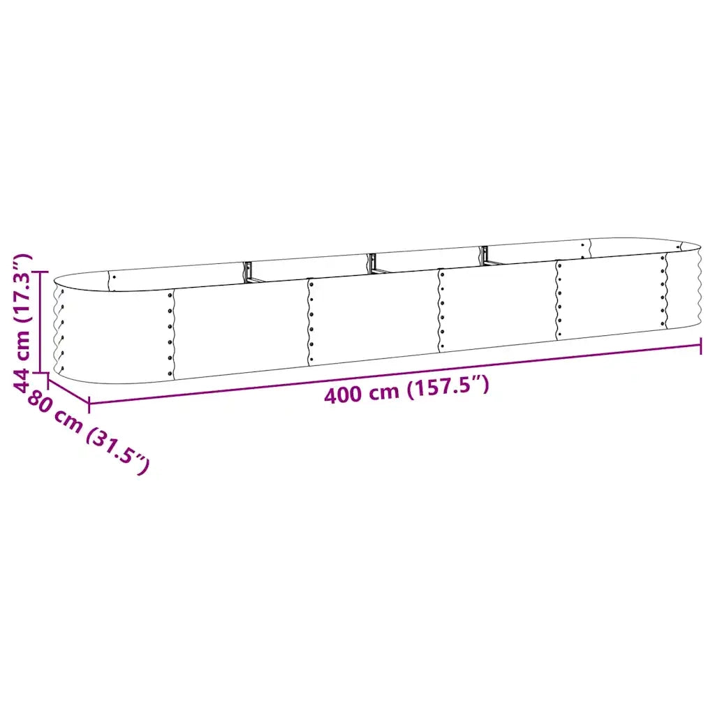 Letto Rialzato Giardino 400x80x44 cm in Acciaio Zincato Argento 45516