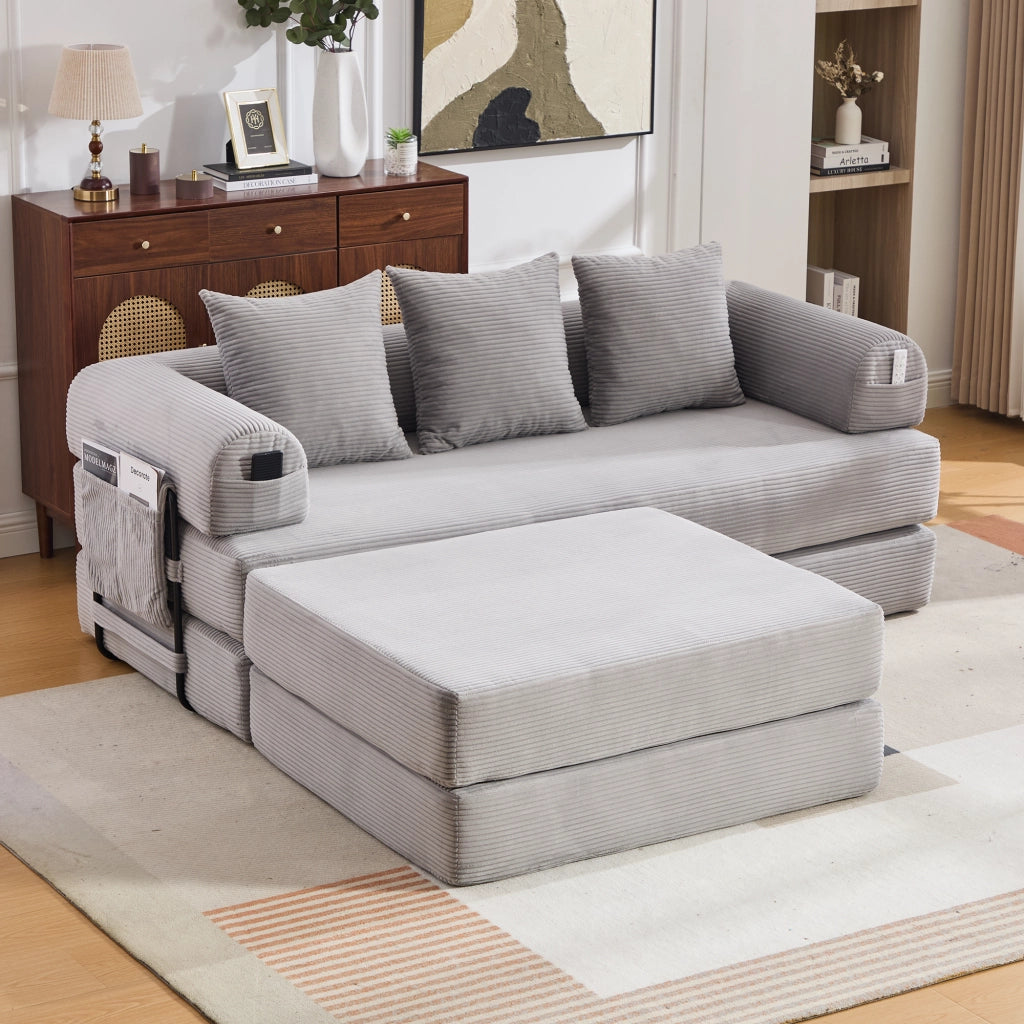 Divano modulare con pouf - Zephmum- Telaio metallico robusto, cuscini comodi, imbottitura extra spessa, combinabile liberamente, colore grigio chiaro