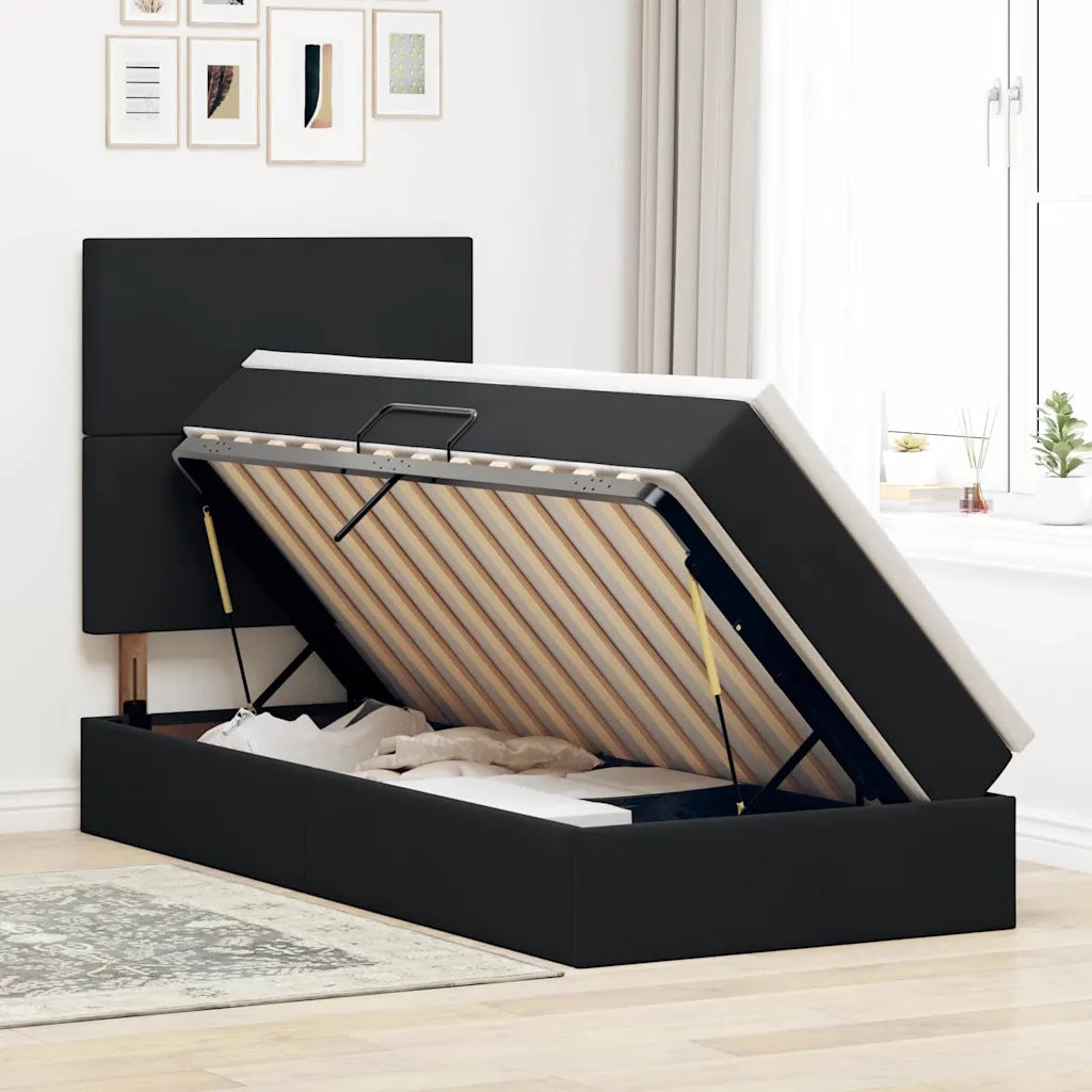 Letto con contenitore e LED con led Nero 100 x 200 cm Velluto