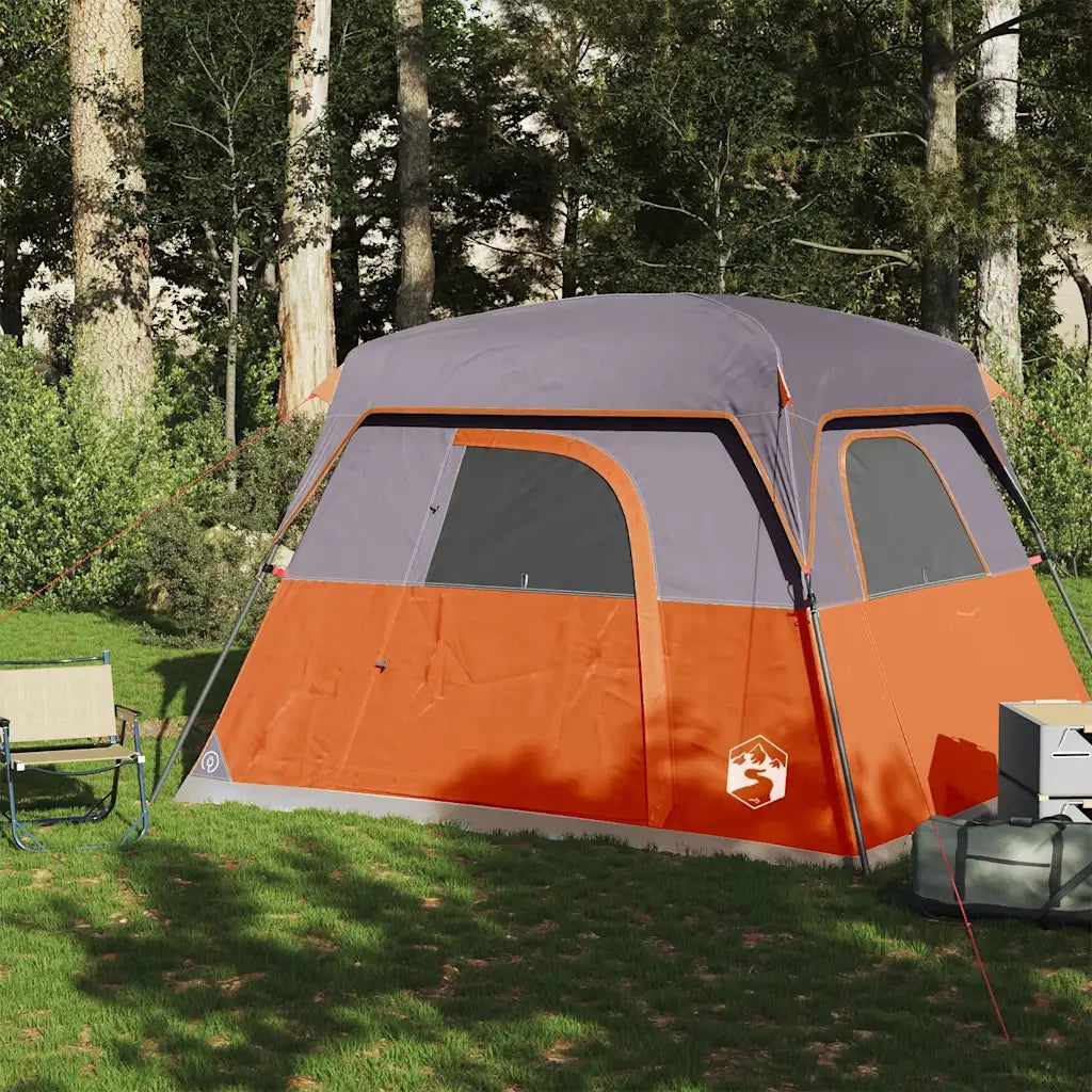 Tenda da Campeggio | Tenda Familiare a Cabina 4 Persone Arancione Impermeabile