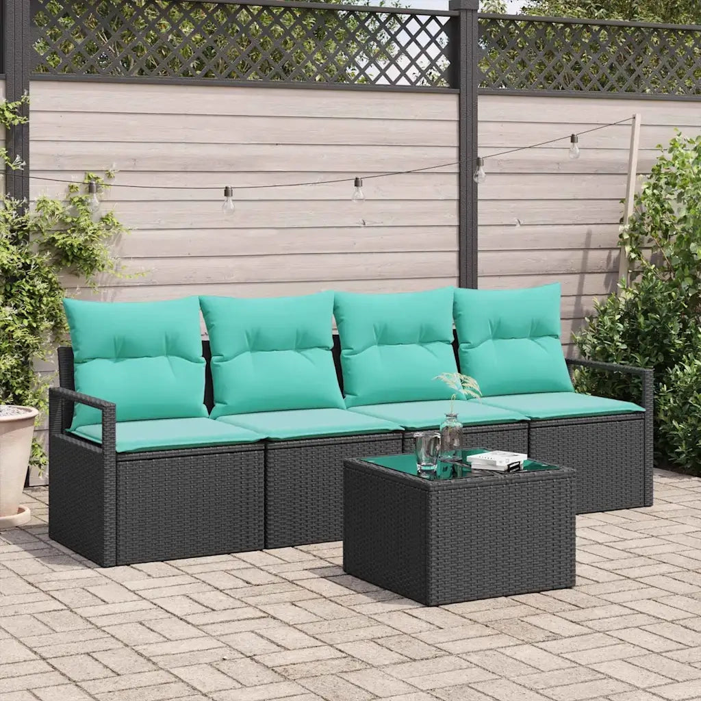 Set di divani 5 pcs Nero e Turchese polyrattan 3346256