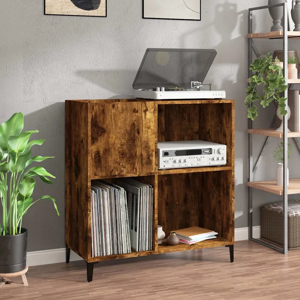 Mobile Porta Dischi Rovere Fumo 84,5x38x89 cm Legno Multistrato 832002
