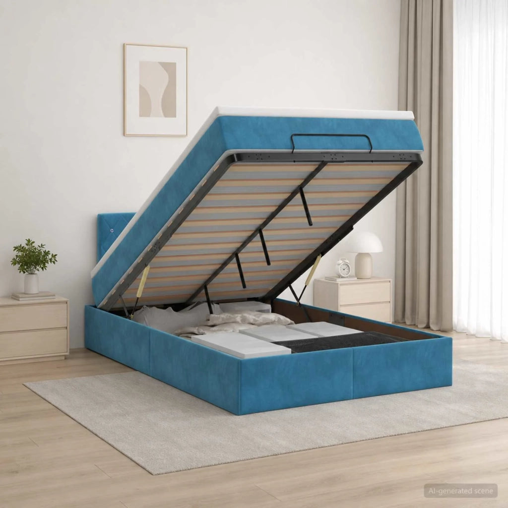 Letto ottomano con materasso Blu Scuro 120 x 200 cm Velluto 3456481