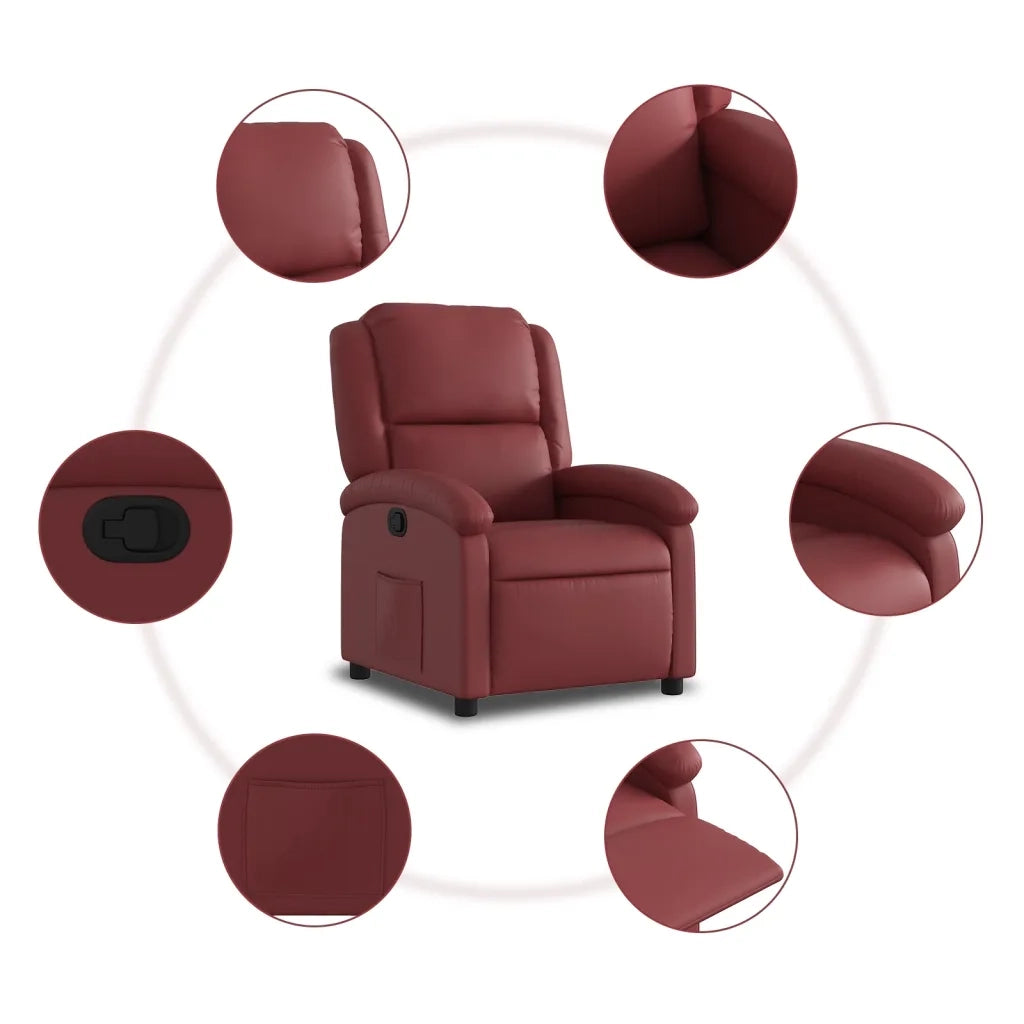 Divano Sedia-Poltrona Reclinabile Rosso Vino in Similpelle 549754