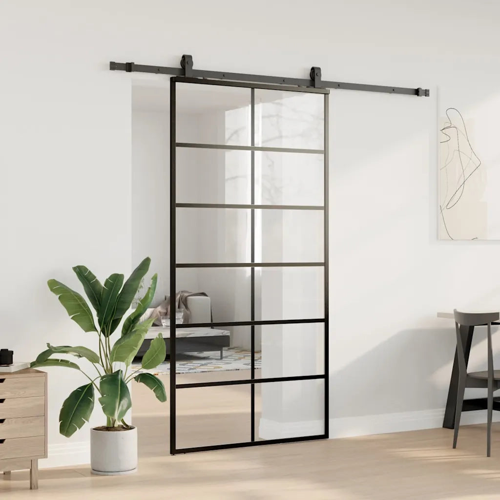 Porta Scorrevole con Ferramenta Nera 102x205 cm in Vetro ESG 3375932
