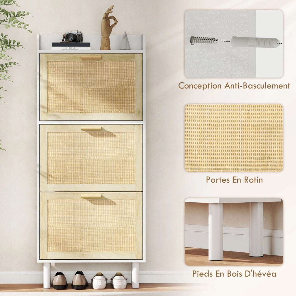 Scarpiera 3 Ante ¨C Xylo ¨C Bianco Effetto Resina Intrecciata 65x24,5x153 cm