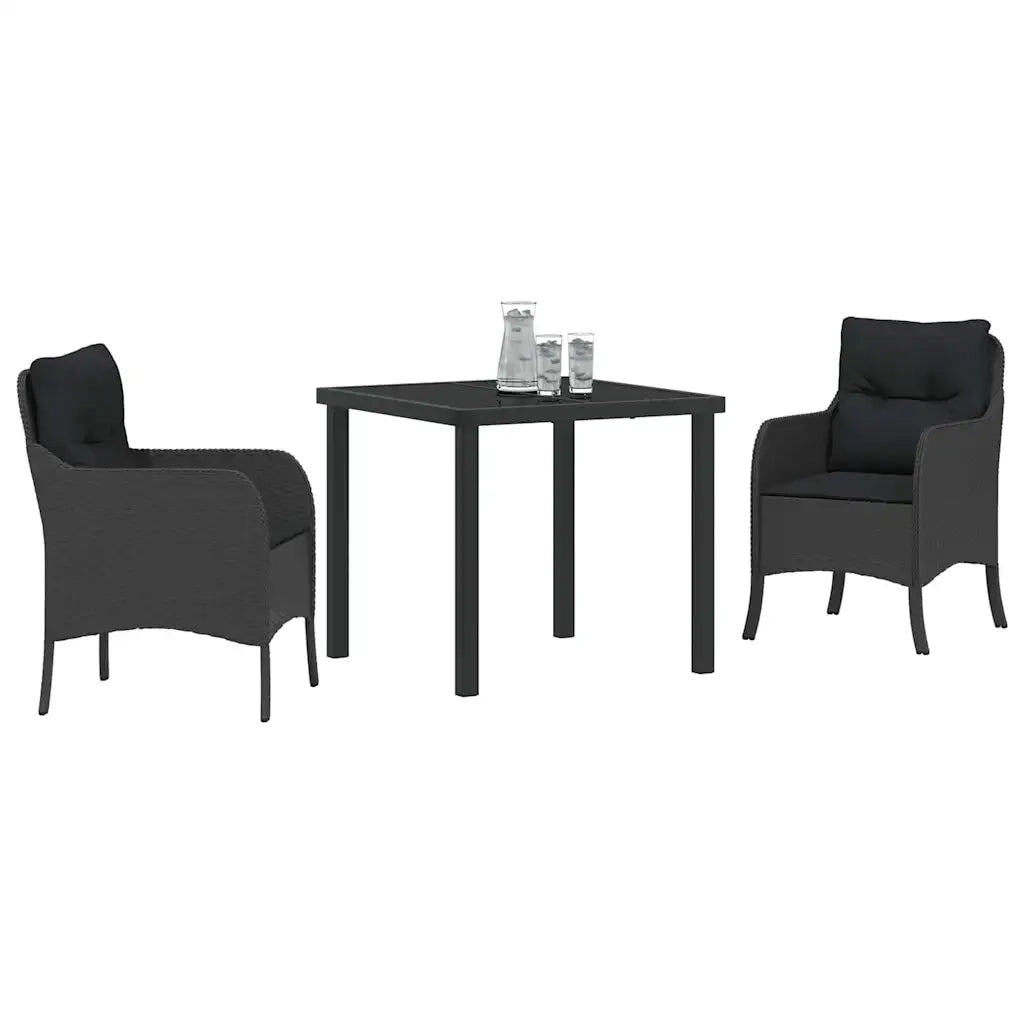 Set da Pranzo per Giardino con cuscino 3 pcs Nero polyrattan