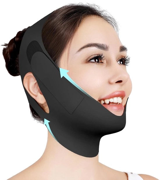Cintura per il sonno - Cintura per il collo adattabile - Cintura per la mandibola - Correttore per la forma della mandibola - Maschera di sollevamento a V - Nero - Unico modello