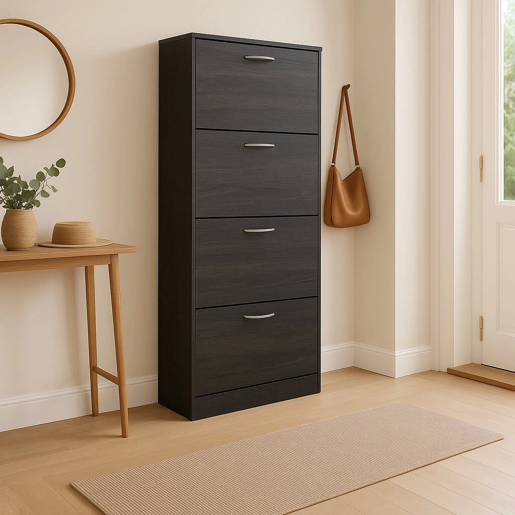 Scarpiera Salvaspazio 4 Ante a Ribalta 60x24x150h cm Legno Antracite - Mobile Ingresso LOLA