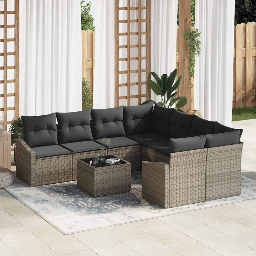 Set di divani con cuscino 9 pcs Grigio polyrattan 3355328