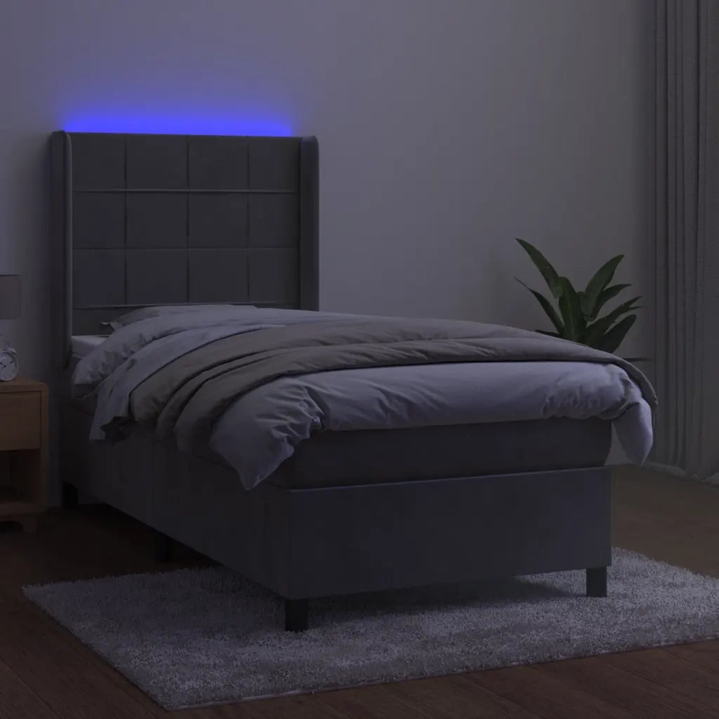 Letto a Molle Materasso e LED-Struttura Letto con Materasso Grigio Chiaro 80x200 cm Velluto 307808