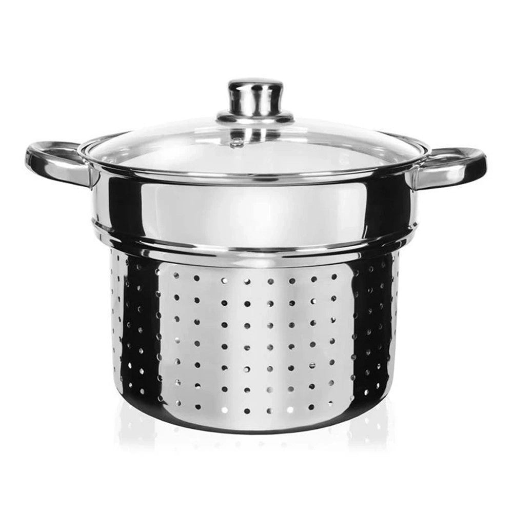 Trade Shop - Set 3pz Pentola Cuocipasta In Acciaio Scola Pasta Con Coperchio Manici ø24cm 8lt Induzione -