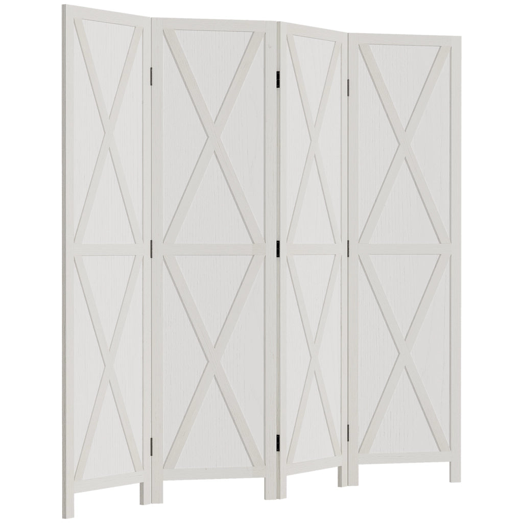 Paravento 4 Ante Stile Campagna ¨C zephmum ¨C Bianco Legno di Paulownia