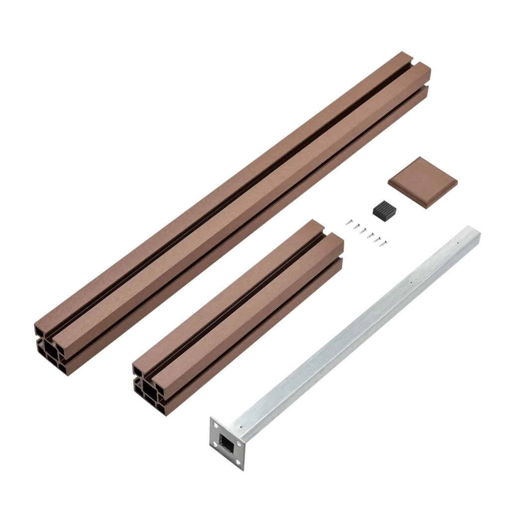 Recinzione frangivento e per la privacy in legno composito marrone (WPC) quadrata e angolata 183 x 277 cm 03_0001453
