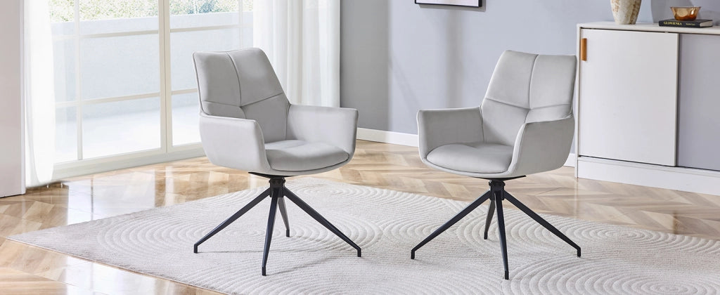 [Set di 2] Poltrona girevole europea a 360¡ã imbottita: tessuto grigio chiaro + gambe in metallo laccato nero, traspirante e confortevole, si adatta al