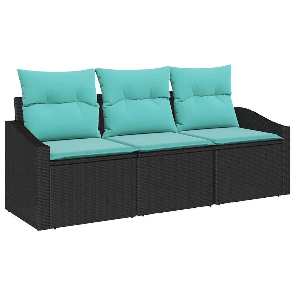 Set di divani con cuscino 3 pcs Nero polyrattan 3346586