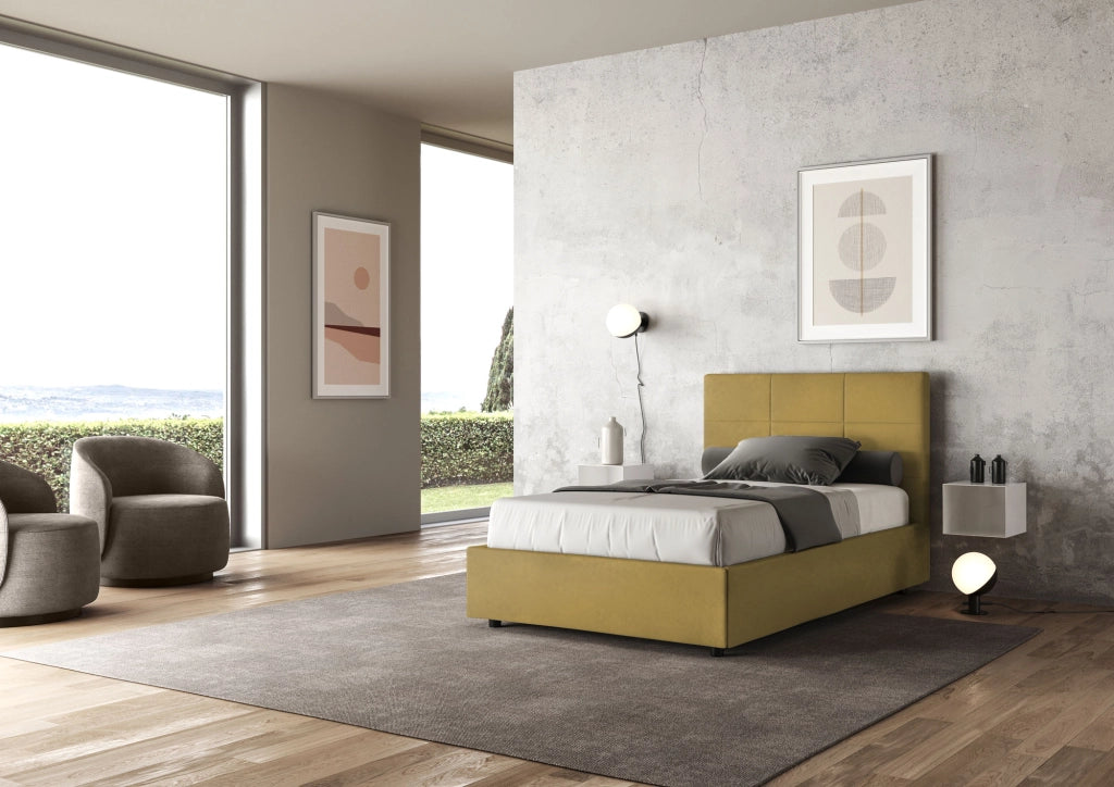 BS COM Letto una piazza e mezza contenitore imbottito 120x200 microfibra ocra