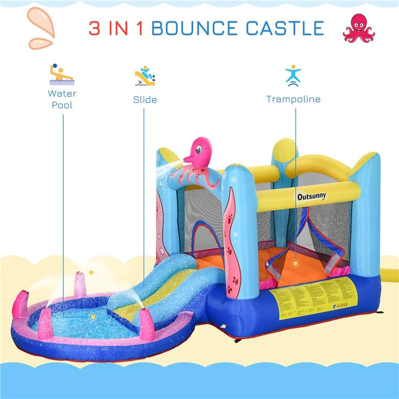 CASTELLO GONFIABILE PER BAMBINI CON SCIVOLO E PISCINA TEMA MARE