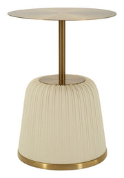 Tavolinetto Egle Bianco - Tavolo da salotto rotondo in metallo e PU, Ø 40x55 cm, finitura bianco e oro - Linea Glam
