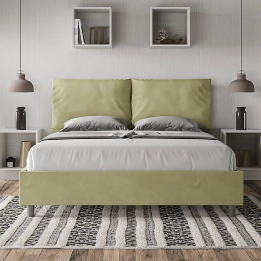 Letto matrimoniale con rete imbottito 160x190 microfibra tè verde Antea