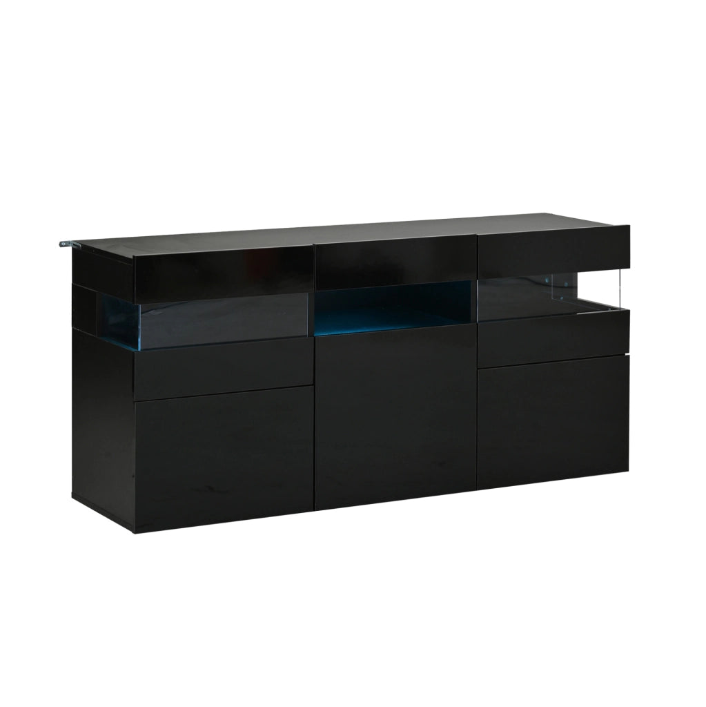 Madia da soggiorno 140 x 40;5 x 66;5 cm con 3 ante; LED controllato da app; nero lucido