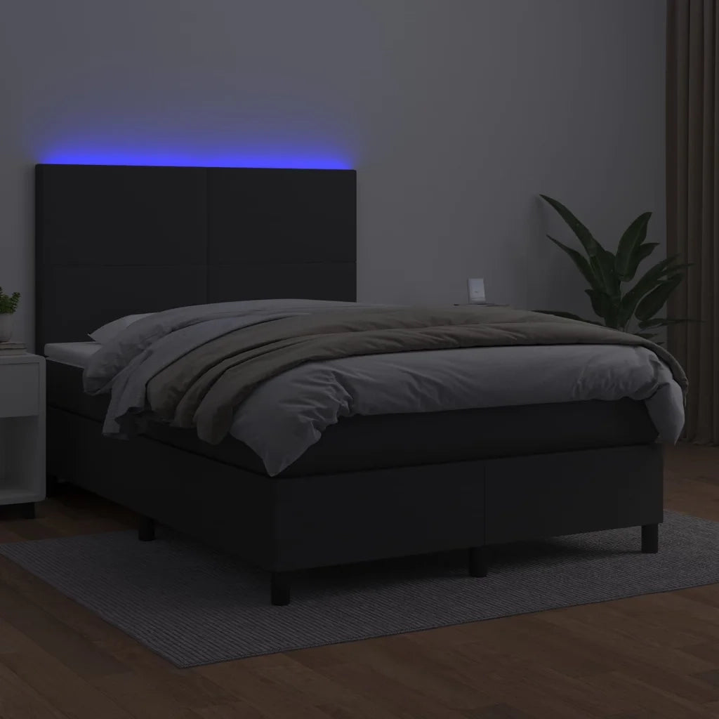Giroletto a Molle con Materasso e LED Nero 140x200cm Similpelle 3135825