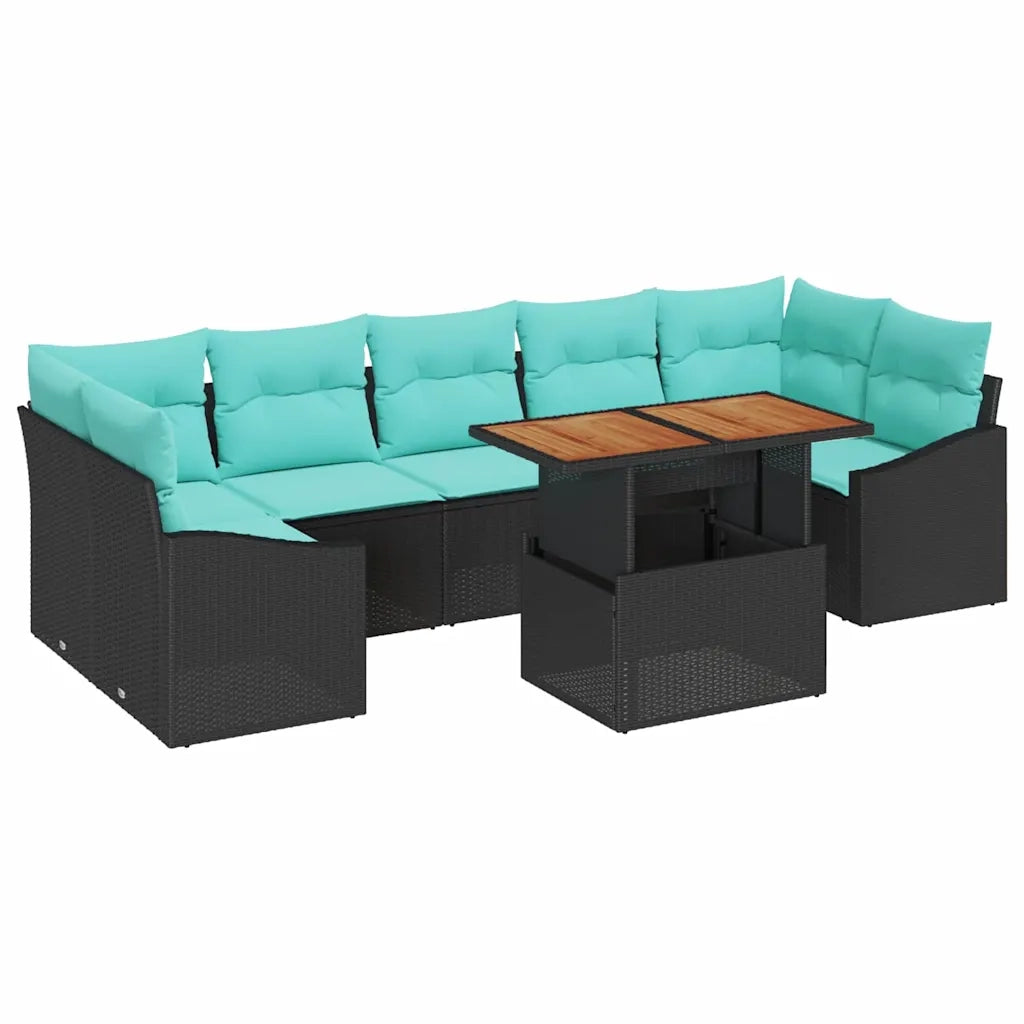 Set da Pranzo per Giardino con cuscino 8 pcs Nero e Teal 3349808