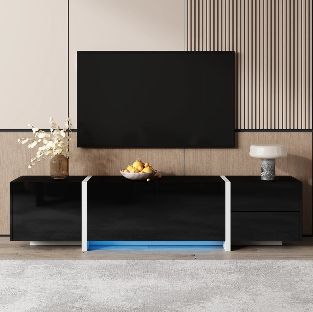Mobile TV 170x30x39 cm con 3 ante; cassetto e anta a ribalta in truciolare nero e bianco