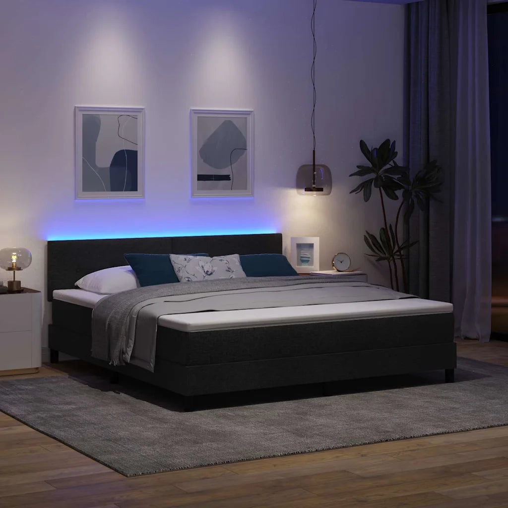 Letto a molle con materasso con led Nero 180 x 200 cm Tessuto
