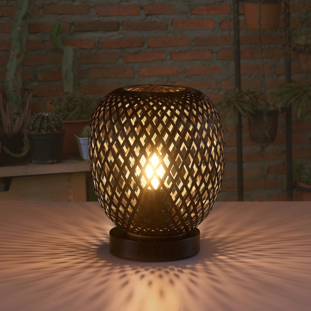 Lampada da tavolo boho nera bambù E27 Polux Zanzibar
