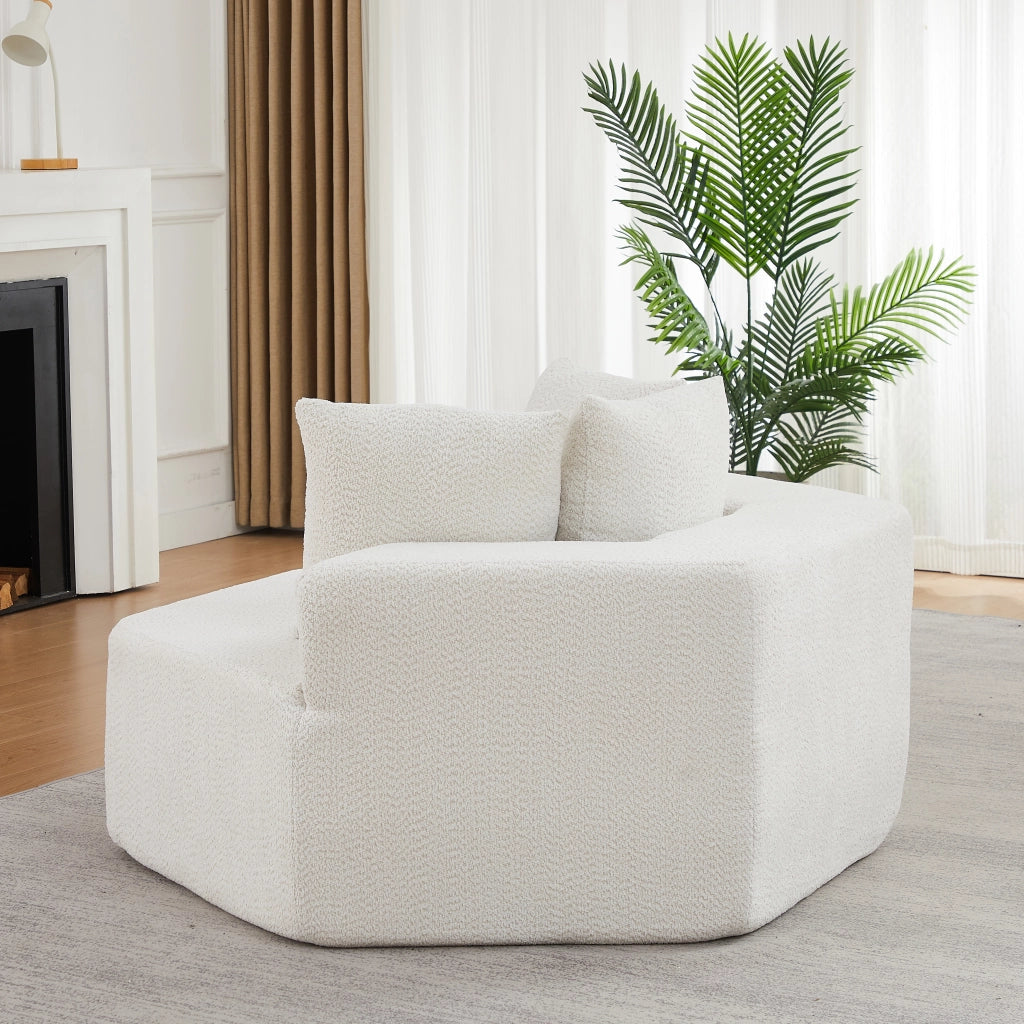 Poltrona lounge singola esagonale modulare in chenille beige con 3 cuscini