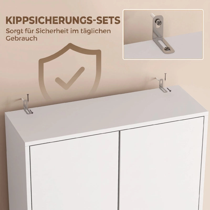 Mobile per lavatrice, mobile alto da bagno con 2 ante e vano a giorno, 66 x 24 x 191 cm, bianco