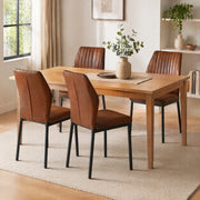 Set di 4 sedie da pranzo in tessuto tech marrone e nero, con gambe in metallo, stile moderno