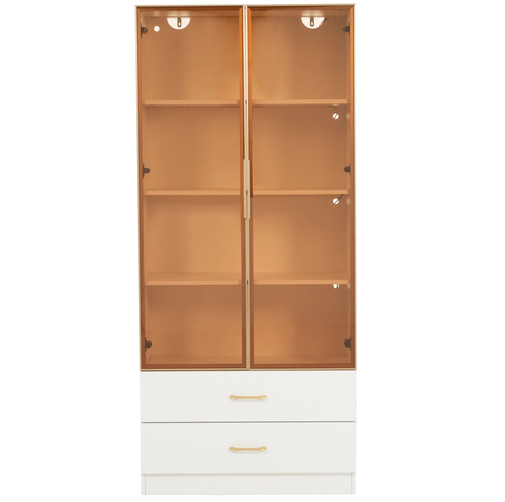 Armadio da bagno 75x34.5x170 cm con vani aperti e vetro temperato in MDF bianco