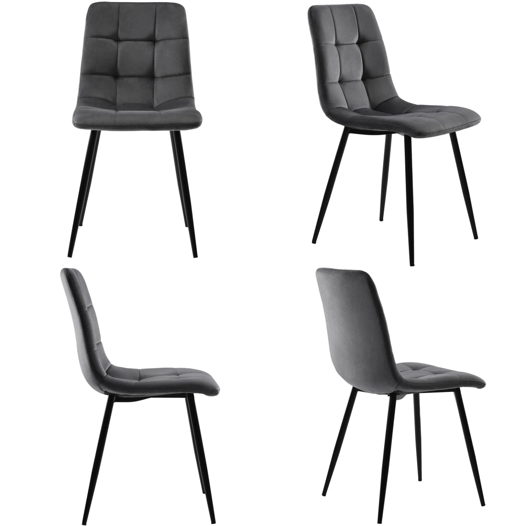 Set Tavolo da Pranzo con 4 Sedie ¨C Xylo ¨C Nero, Velluto Grigio Scuro, 120x70 cm