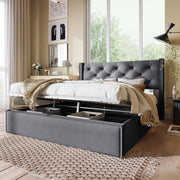 LETTO Imbottito con contenitore 140x200 cm Grigio in cotone