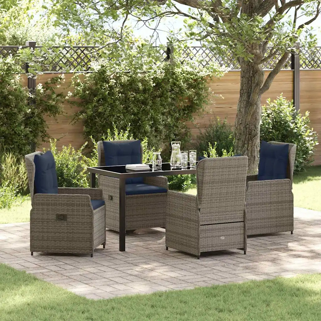Set da Pranzo per Giardino con cuscino 5 pcs Grigio Poly Rattan 3381032