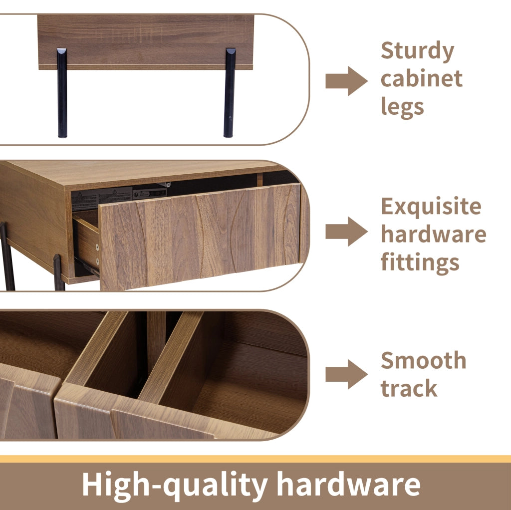 Tavolino da caffè con 2 cassetti e piano aperto per salotto, stile retrò, in MDF e truciolare, naturale, 105 × 55 × 41 cm