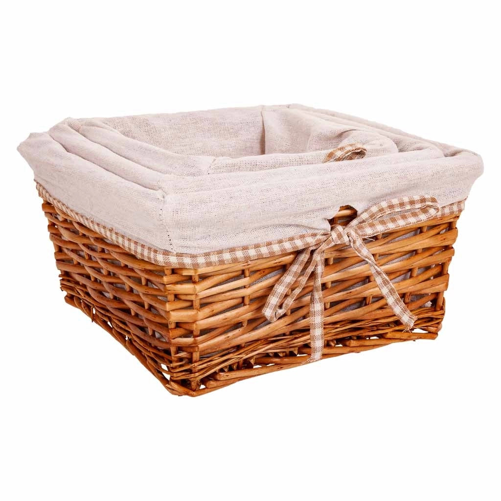 Set di 3 cestini in vimini foderati marroni