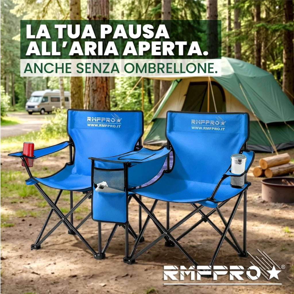 RMF PRO KIT OMBRELLONE + 2 SEDIE PIEGHEVOLI BLU