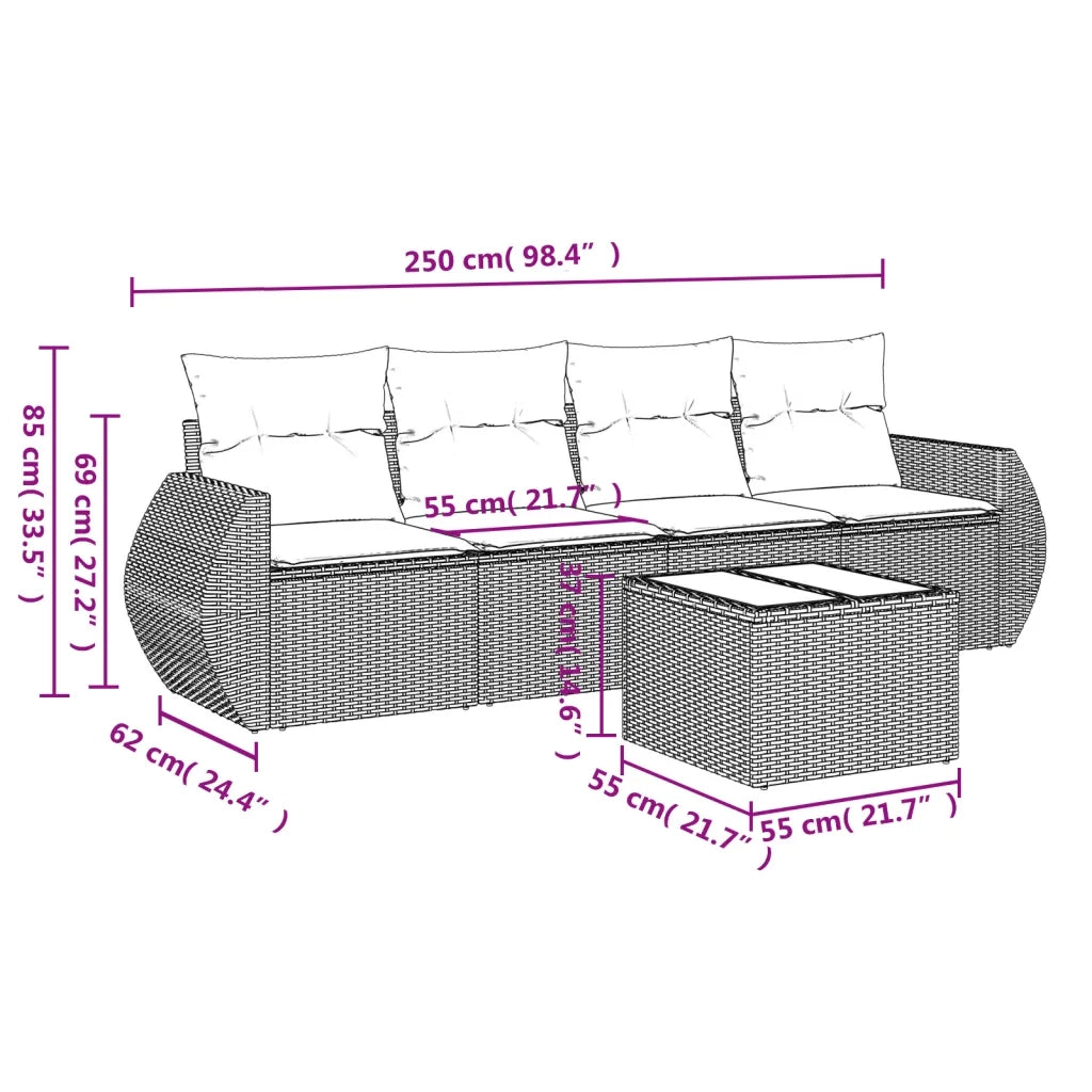 Set Divano da Giardino 5 pz con Cuscini Grigio in Polyrattan 3253427
