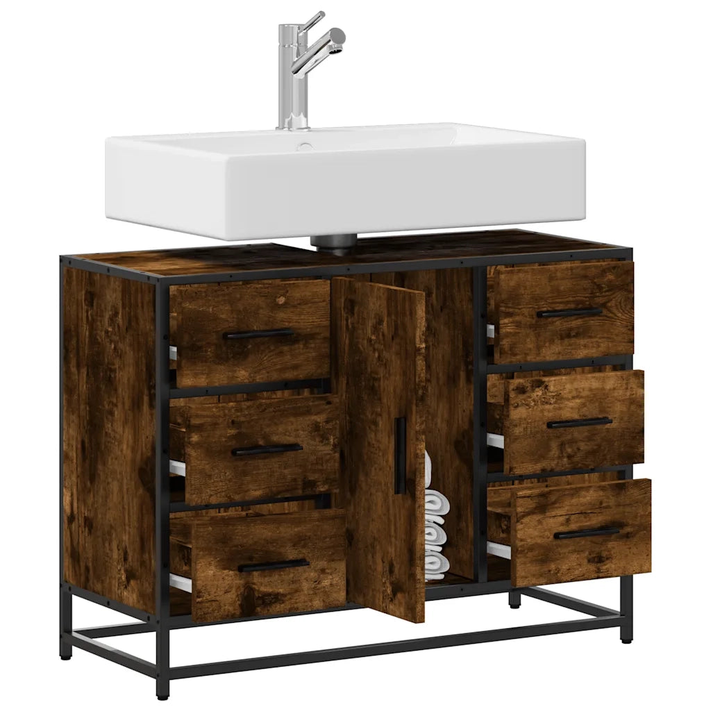 Mobile Lavabo Bagno Rovere Fumo 60x30x60 cm Legno Multistrato 849281