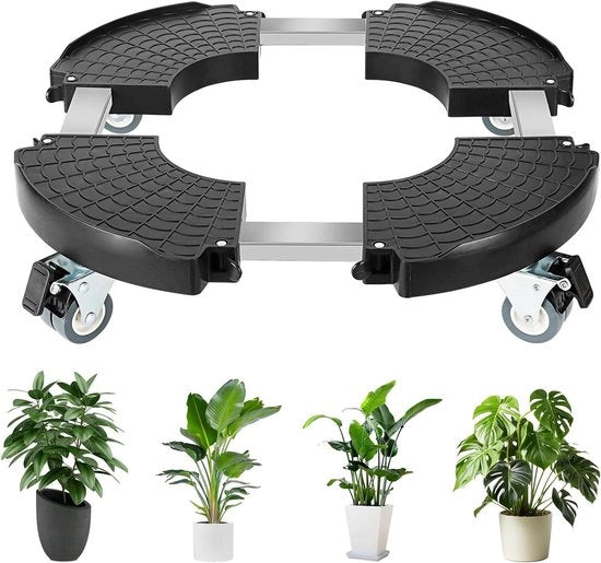 Rollator per piante adattabile 40-48cm con ruote girevoli 360° - Massimo carico 300KG - per uso interno ed esterno - resistente alle intemperie/ tavola di rotolamento nera