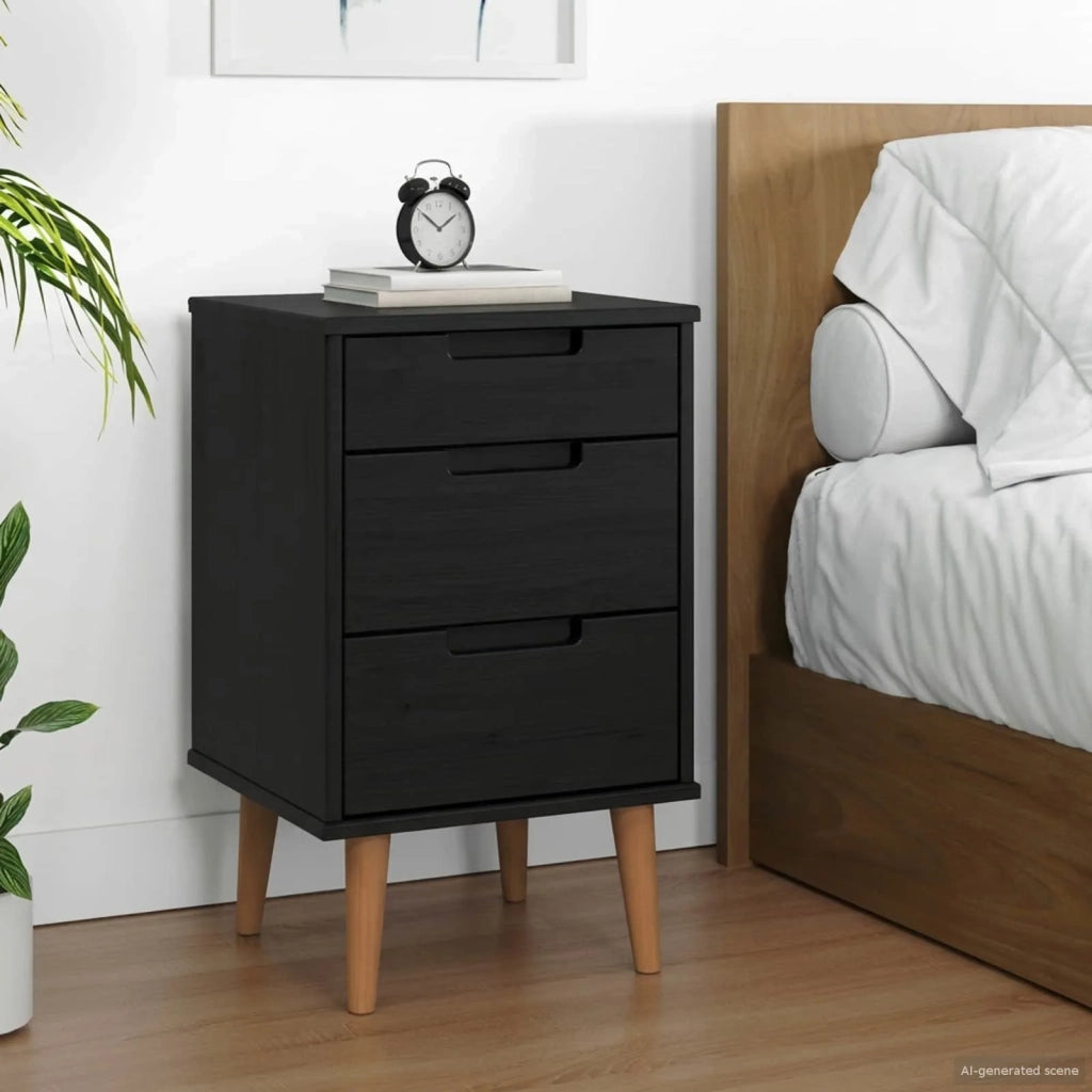 Comodino | Armadio da Notte | Mobiletto da notte Nero 40 x 35 x 65 cm Legno di pino massiccio
