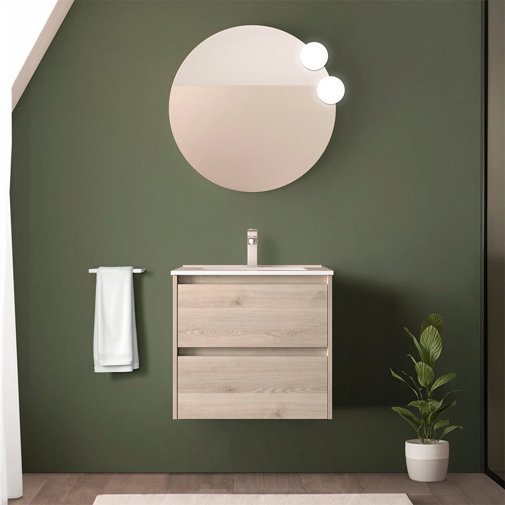 Mobile bagno sospeso 70 cm rovere bali con lavabo ad incasso Gaya