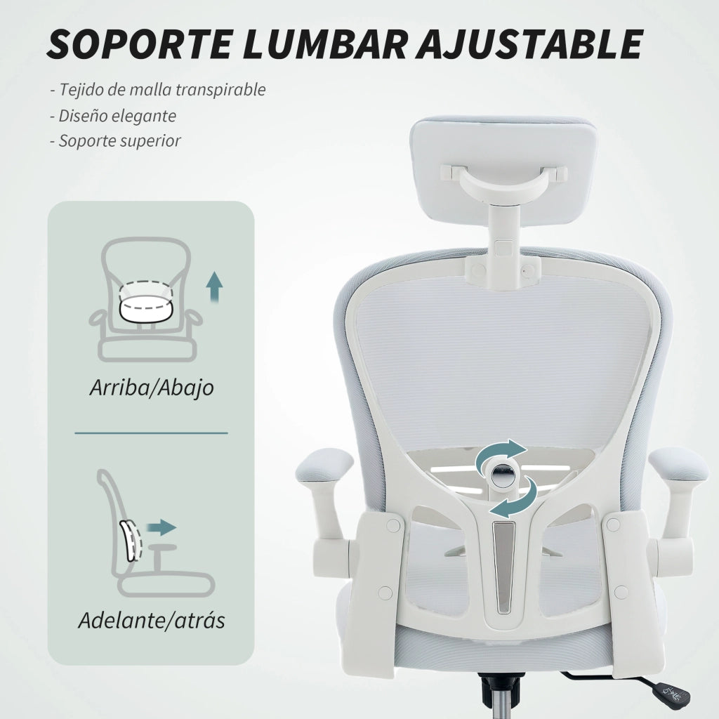 Sedia da Ufficio con Schienale Alto Poggiatesta Regolabile Supporto Lombare Rete 62x64x120 cm Bianco ¨C Xylo