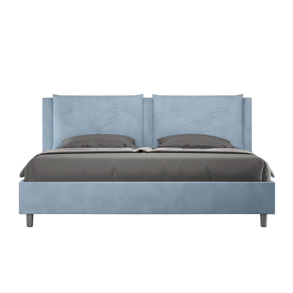 BS COM Letto senza rete imbottito 180x200 microfibra azzurro
